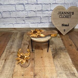 SHERIDAN MIA tan Leather Flower Floral Slide Sandals Sz 37 Anthropologie